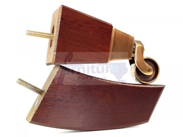 2x Cuved Wood Furniture Chair Legs & 2x Brass Castor Sofa Settee Feet 150mm High - Image 5