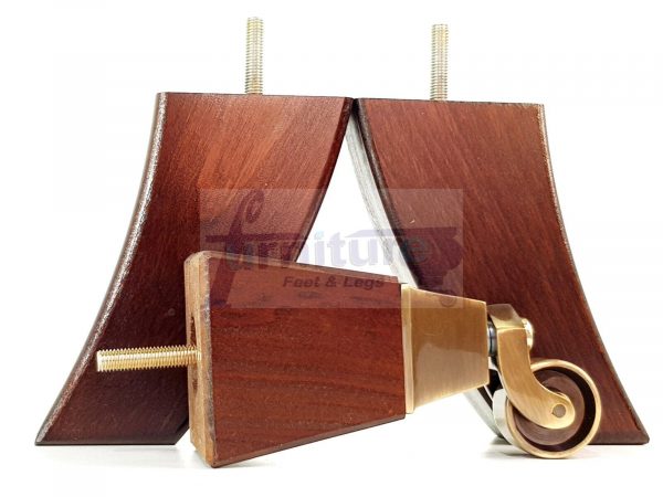 2x Cuved Wood Furniture Chair Legs & 2x Brass Castor Sofa Settee Feet 150mm High - Image 7