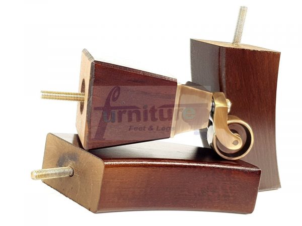2x Cuved Wood Furniture Chair Legs & 2x Brass Castor Sofa Settee Feet 150mm High - Image 9