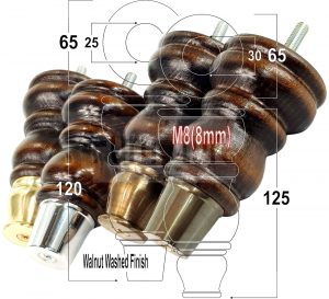 4 Slipper Cup Wood Furniture Settee Legs M8 Replacement Chair, Sofa Feet 165mm