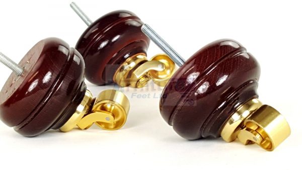 4  Wood Feet Mahogany Turned Furniture Brass Castor Leg Chair Stool Sofas M8 - Image 3