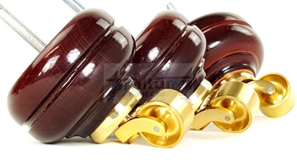 4  Wood Feet Mahogany Turned Furniture Brass Castor Leg Chair Stool Sofas M8 - Image 4