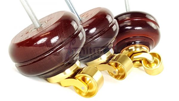 4  Wood Feet Mahogany Turned Furniture Brass Castor Leg Chair Stool Sofas M8 - Image 5