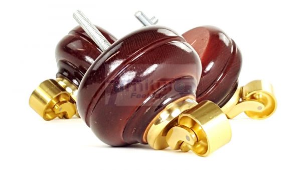 4  Wood Feet Mahogany Turned Furniture Brass Castor Leg Chair Stool Sofas M8 - Image 7