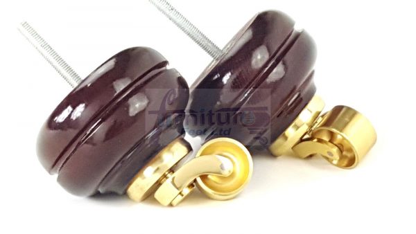 4  Wood Feet Mahogany Turned Furniture Brass Castor Leg Chair Stool Sofas M8 - Image 8