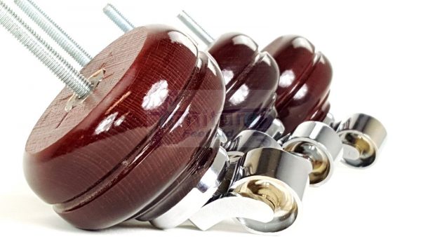 4  Wood Feet Mahogany Turned Furniture Chrome Castor Leg Chair Stool Sofas M8 - Image 4