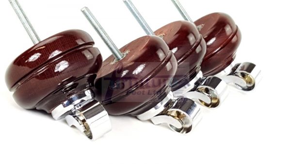 4  Wood Feet Mahogany Turned Furniture Chrome Castor Leg Chair Stool Sofas M8 - Image 5