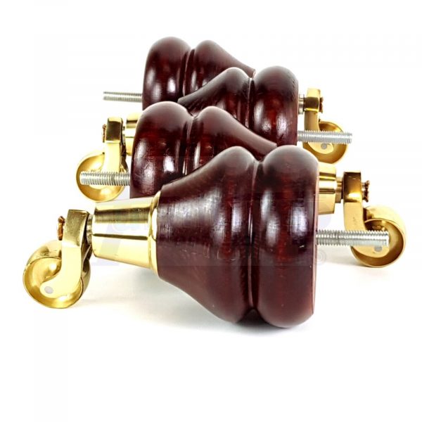 4 Wood Mahogany Brass Castor Furniture Chair Legs M8 Sofa Settee Feet 140mm High - Image 4