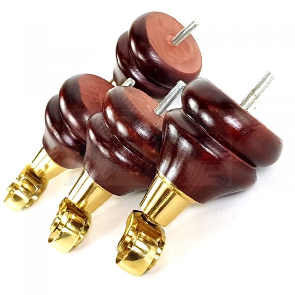 4 Wood Mahogany Brass Castor Furniture Chair Legs M8 Sofa Settee Feet 140mm High - Image 5