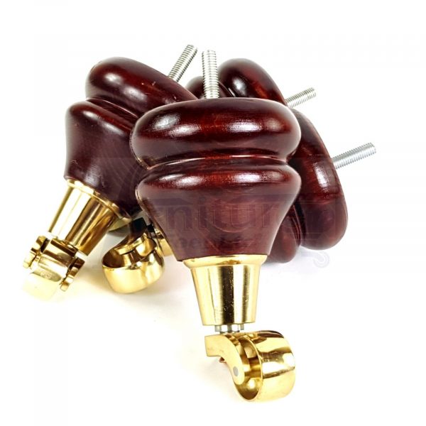 4 Wood Mahogany Brass Castor Furniture Chair Legs M8 Sofa Settee Feet 140mm High - Image 10