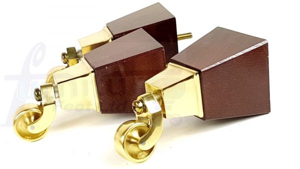 4x Block Wood With Brass Castor Furniture Chair Settee Legs M8 Sofa Feet 150mm - Image 10