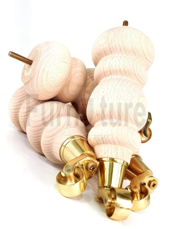 4x Turned Wood Furniture Castor Leg M8 Replacement Feet Chairs Stools Sofa 250mm - Image 4