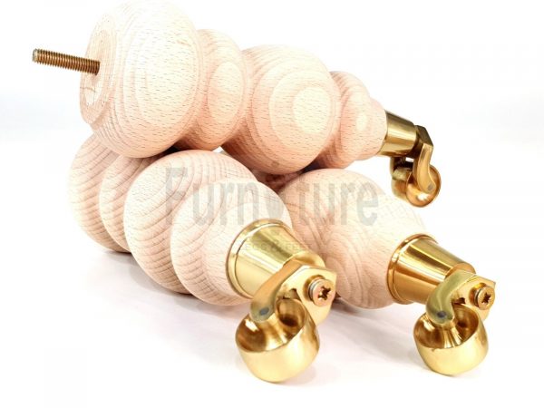 4x Turned Wood Furniture Castor Leg M8 Replacement Feet Chairs Stools Sofa 250mm - Image 5