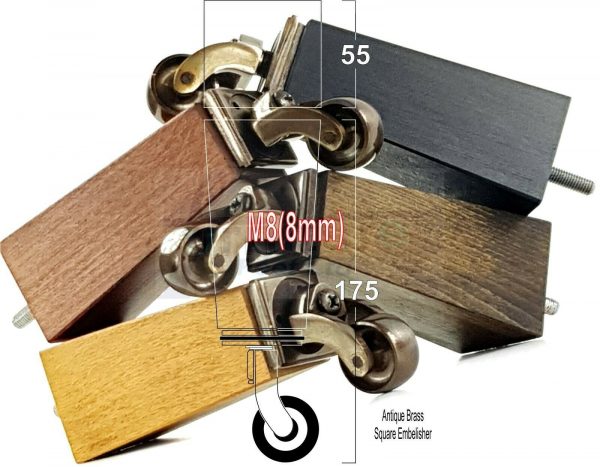 4x Wooden Square Furniture Chair Legs M8(8mm) Replacement Sofa Castor Feet 175mm 7 Inch High - Image 4