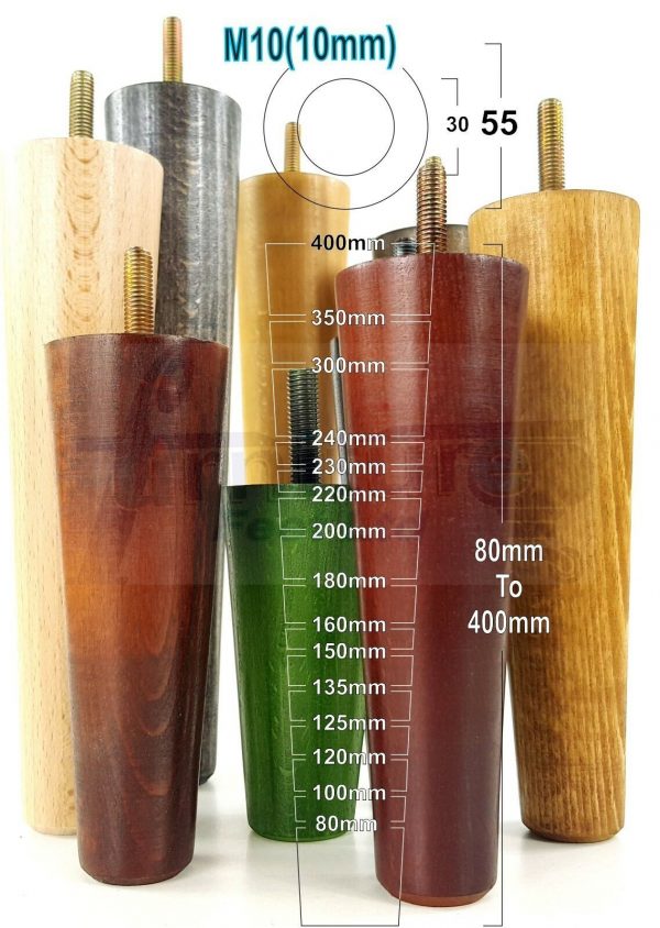 4x WOOD REPLACEMENT FURNITURE CHAIR LEGS M10(10mm) SOFA - SETTEE FEET 135mm HIGH - Image 12