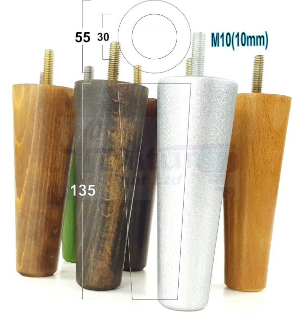 4x WOOD REPLACEMENT FURNITURE CHAIR LEGS M10(10mm) SOFA - SETTEE FEET 135mm HIGH