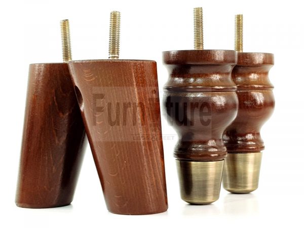 4x Wood Furniture Feet 2 With Brass Slipper Cup M8 Chair Sofa Settee Legs 110mm - Image 9