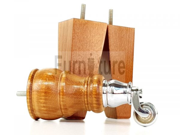 2x Wooden Castor Furniture Sofa Legs & 2x Curved M8 Chair Settee Feet 160mm High - Image 18