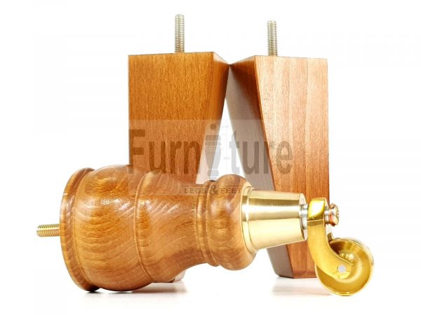 2x Wooden Castor Furniture Sofa Legs & 2x Curved M8 Chair Settee Feet 160mm High - Image 13