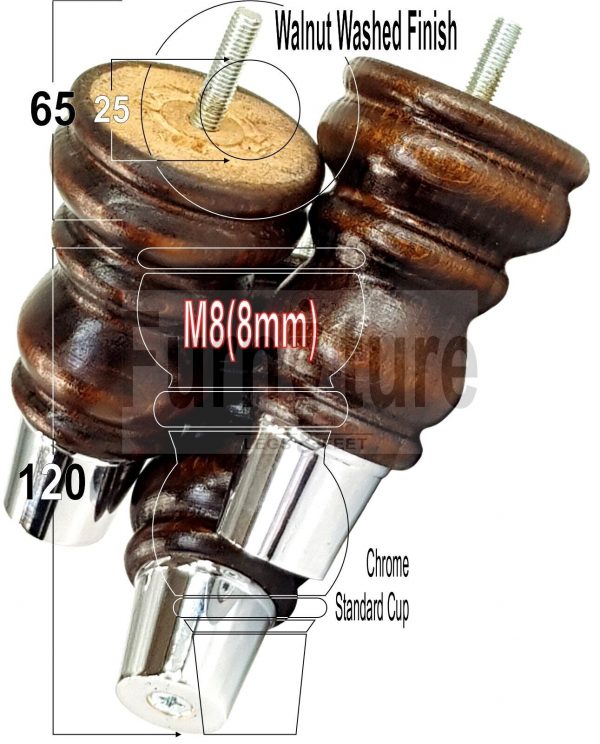 4 Slipper Cup Wood Furniture Settee Legs M8 Replacement Chair, Sofa Feet 165mm - Image 13