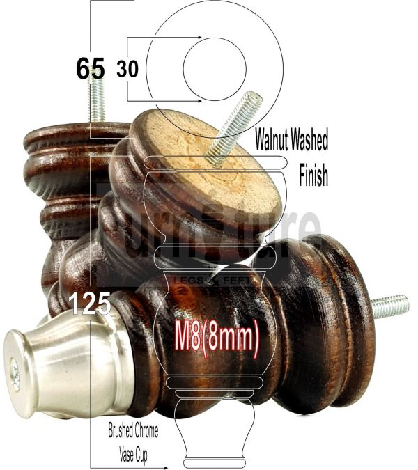 4 Slipper Cup Wood Furniture Settee Legs M8 Replacement Chair, Sofa Feet 165mm - Image 19