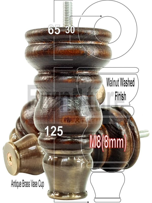 4 Slipper Cup Wood Furniture Settee Legs M8 Replacement Chair, Sofa Feet 165mm - Image 17
