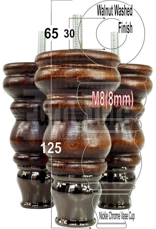 4 Slipper Cup Wood Furniture Settee Legs M8 Replacement Chair, Sofa Feet 165mm - Image 18