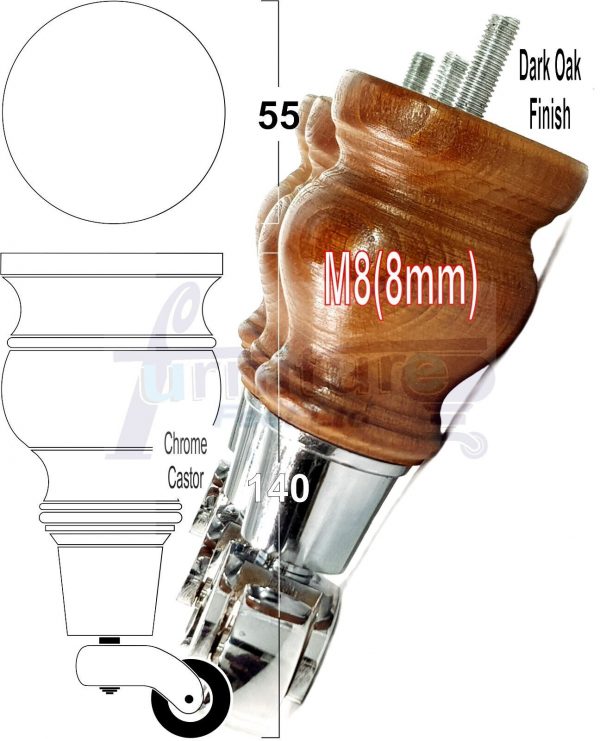 4 Turned Wood Castor Legs 150mm High Chair Beds Sofa Furniture Feet Dark Oak M8 - Image 15