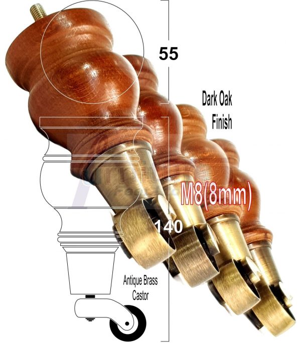 4 Turned Wood Castor Legs 150mm High Chair Beds Sofa Furniture Feet Dark Oak M8 - Image 16