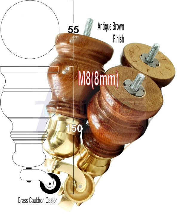 4 Turned Wood Castor Legs 150mm High Chair Beds Sofa Furniture Feet Dark Oak M8 - Image 17