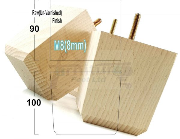 4x BLOCK WOOD SOFA LEGS 100mm High CHAIR FURNITURE REPLACEMENT FEET M8(8mm) - Image 28