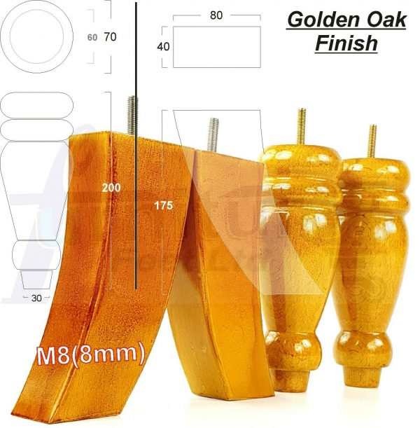 4x REPLACEMENT WOOD FURNITURE SOFA LEGS M8(8mm) CHAIR - SETTEE FEET 200mm HIGH - Image 7