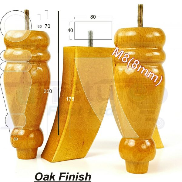 4x REPLACEMENT WOOD FURNITURE SOFA LEGS M8(8mm) CHAIR - SETTEE FEET 200mm HIGH - Image 10