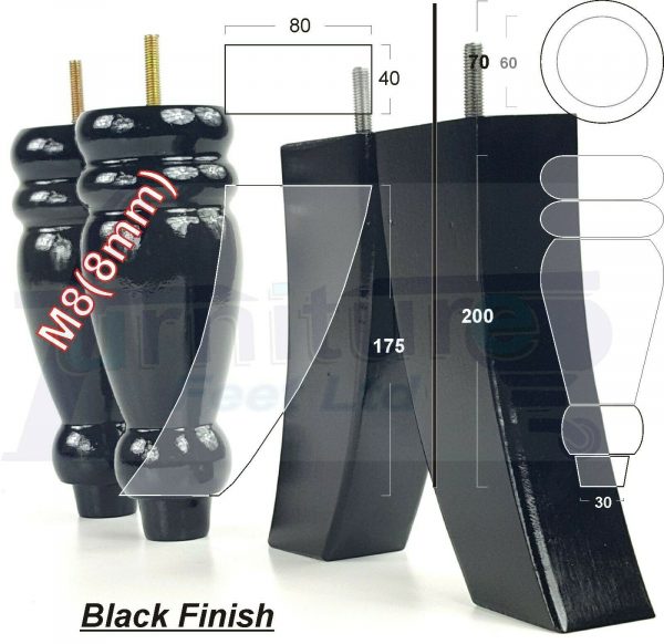 4x REPLACEMENT WOOD FURNITURE SOFA LEGS M8(8mm) CHAIR - SETTEE FEET 200mm HIGH - Image 6
