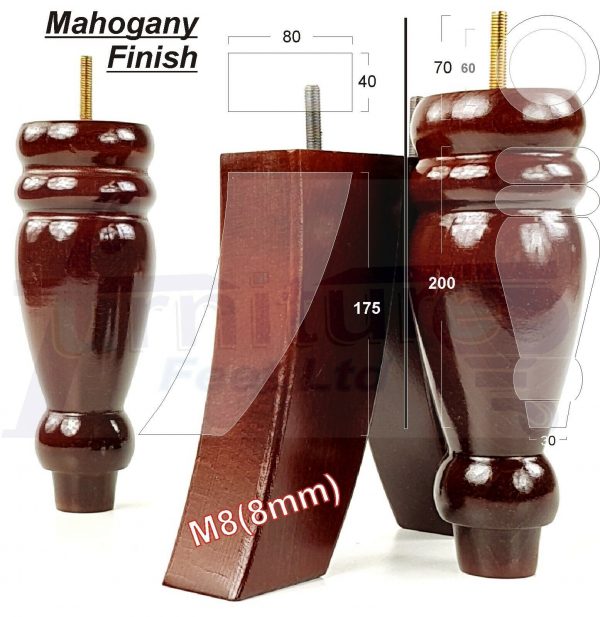 4x REPLACEMENT WOOD FURNITURE SOFA LEGS M8(8mm) CHAIR - SETTEE FEET 200mm HIGH - Image 8