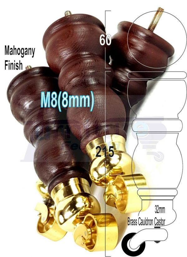 4x TURNED WOODEN CASTOR LEGS 215mm High CHAIR REPLACEMENT FURNITURE FEET M8(8mm) - Image 18