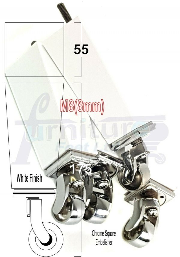 4x Wooden Square Furniture Chair Legs M8(8mm) Replacement Sofa Castor Feet 175mm 7 Inch High - Image 54