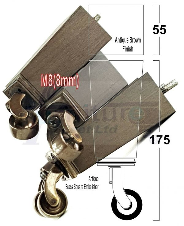 4x Wooden Square Furniture Chair Legs M8(8mm) Replacement Sofa Castor Feet 175mm 7 Inch High - Image 16