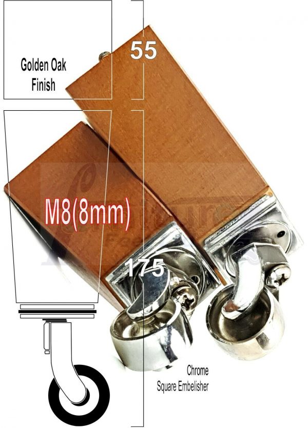 4x Wooden Square Furniture Chair Legs M8(8mm) Replacement Sofa Castor Feet 175mm 7 Inch High - Image 30