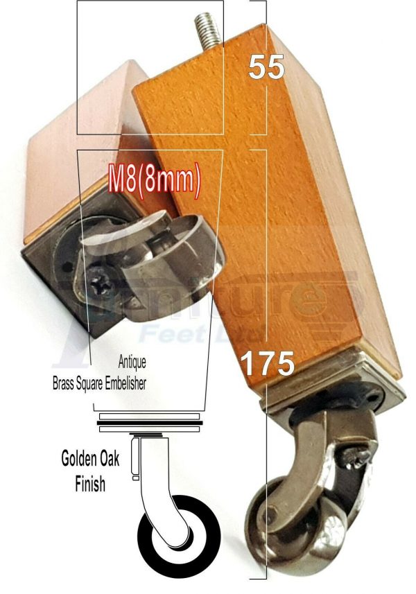 4x Wooden Square Furniture Chair Legs M8(8mm) Replacement Sofa Castor Feet 175mm 7 Inch High - Image 31