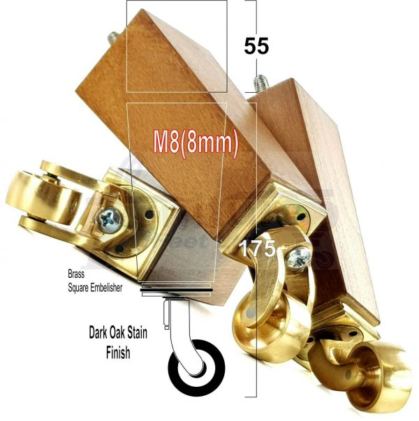 4x Wooden Square Furniture Chair Legs M8(8mm) Replacement Sofa Castor Feet 175mm 7 Inch High - Image 44