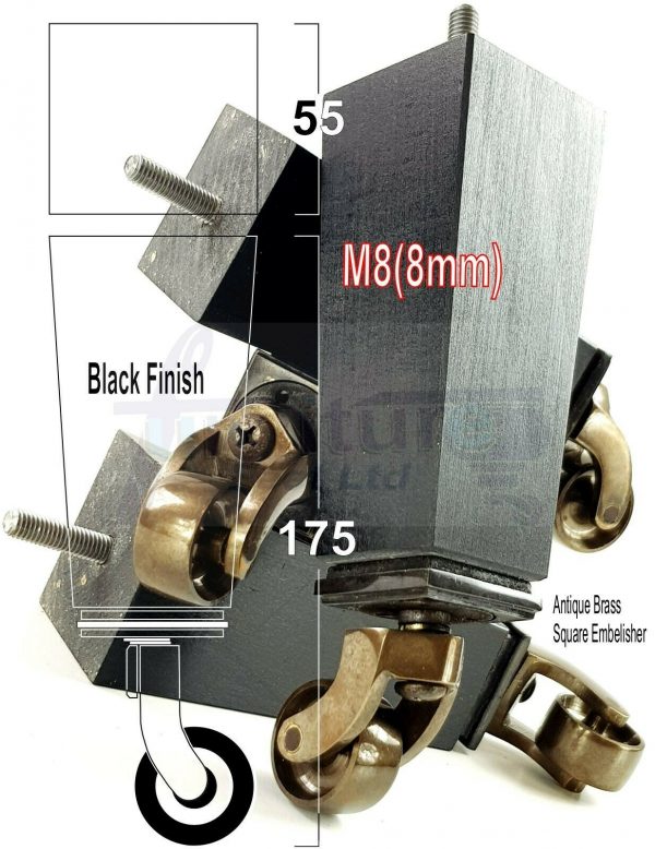 4x Wooden Square Furniture Chair Legs M8(8mm) Replacement Sofa Castor Feet 175mm 7 Inch High - Image 19