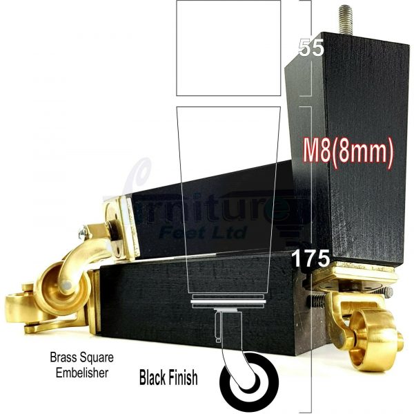 4x Wooden Square Furniture Chair Legs M8(8mm) Replacement Sofa Castor Feet 175mm 7 Inch High - Image 17