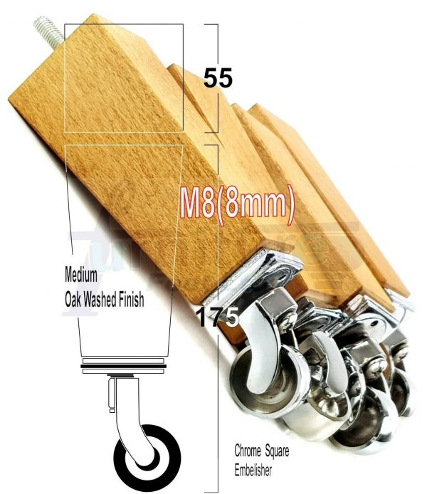 4x Wooden Square Furniture Chair Legs M8(8mm) Replacement Sofa Castor Feet 175mm 7 Inch High - Image 39