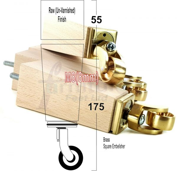 4x Wooden Square Furniture Chair Legs M8(8mm) Replacement Sofa Castor Feet 175mm 7 Inch High - Image 50