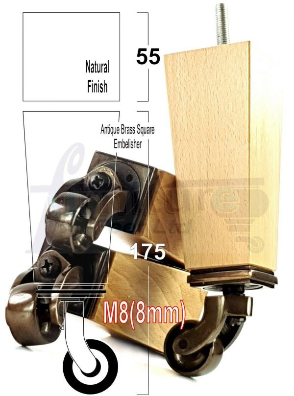 4x Wooden Square Furniture Chair Legs M8(8mm) Replacement Sofa Castor Feet 175mm 7 Inch High - Image 43