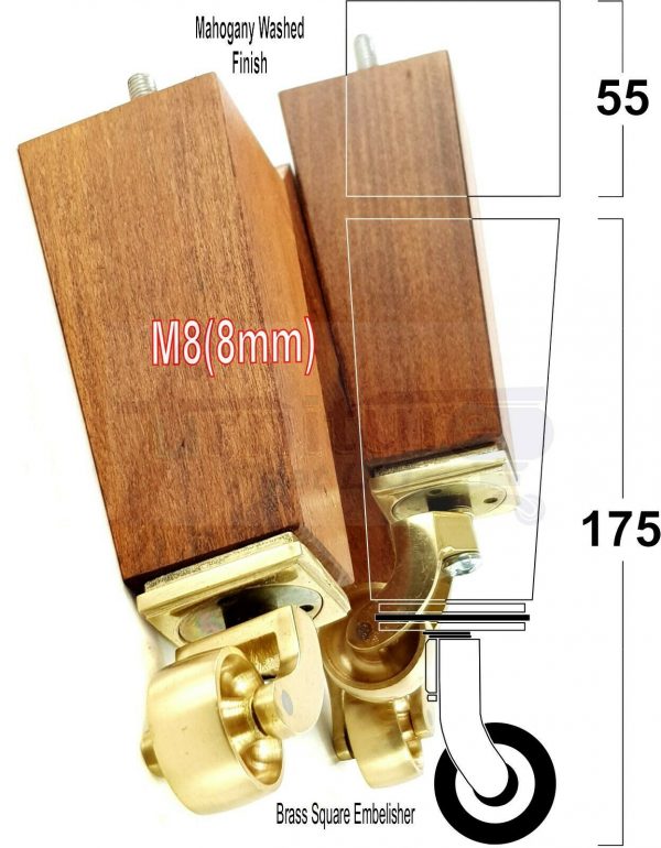 4x Wooden Square Furniture Chair Legs M8(8mm) Replacement Sofa Castor Feet 175mm 7 Inch High - Image 35
