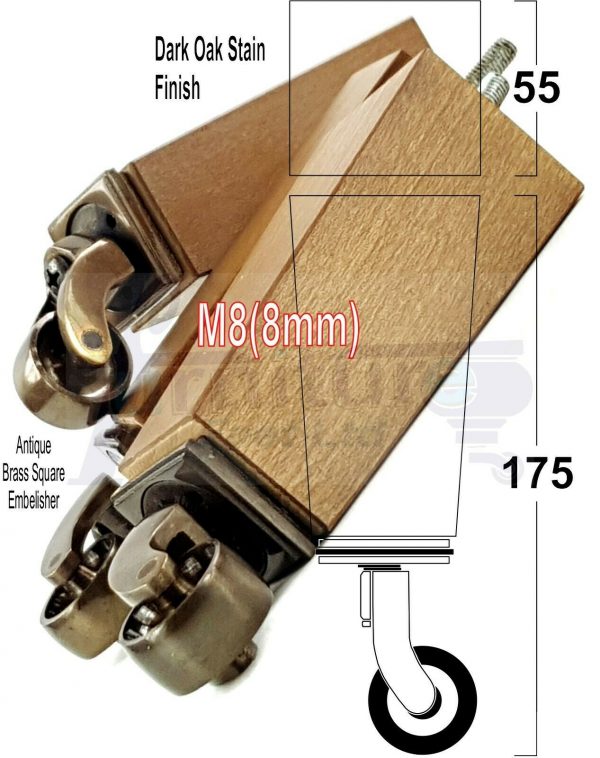 4x Wooden Square Furniture Chair Legs M8(8mm) Replacement Sofa Castor Feet 175mm 7 Inch High - Image 46