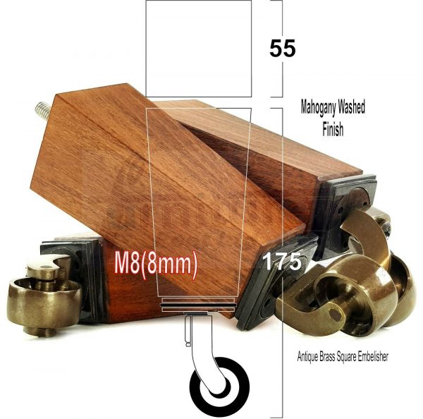4x Wooden Square Furniture Chair Legs M8(8mm) Replacement Sofa Castor Feet 175mm 7 Inch High - Image 37