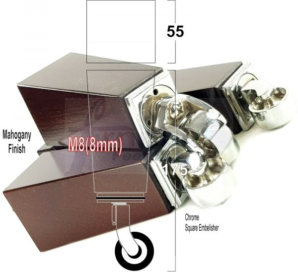 4x Wooden Square Furniture Chair Legs M8(8mm) Replacement Sofa Castor Feet 175mm 7 Inch High - Image 33